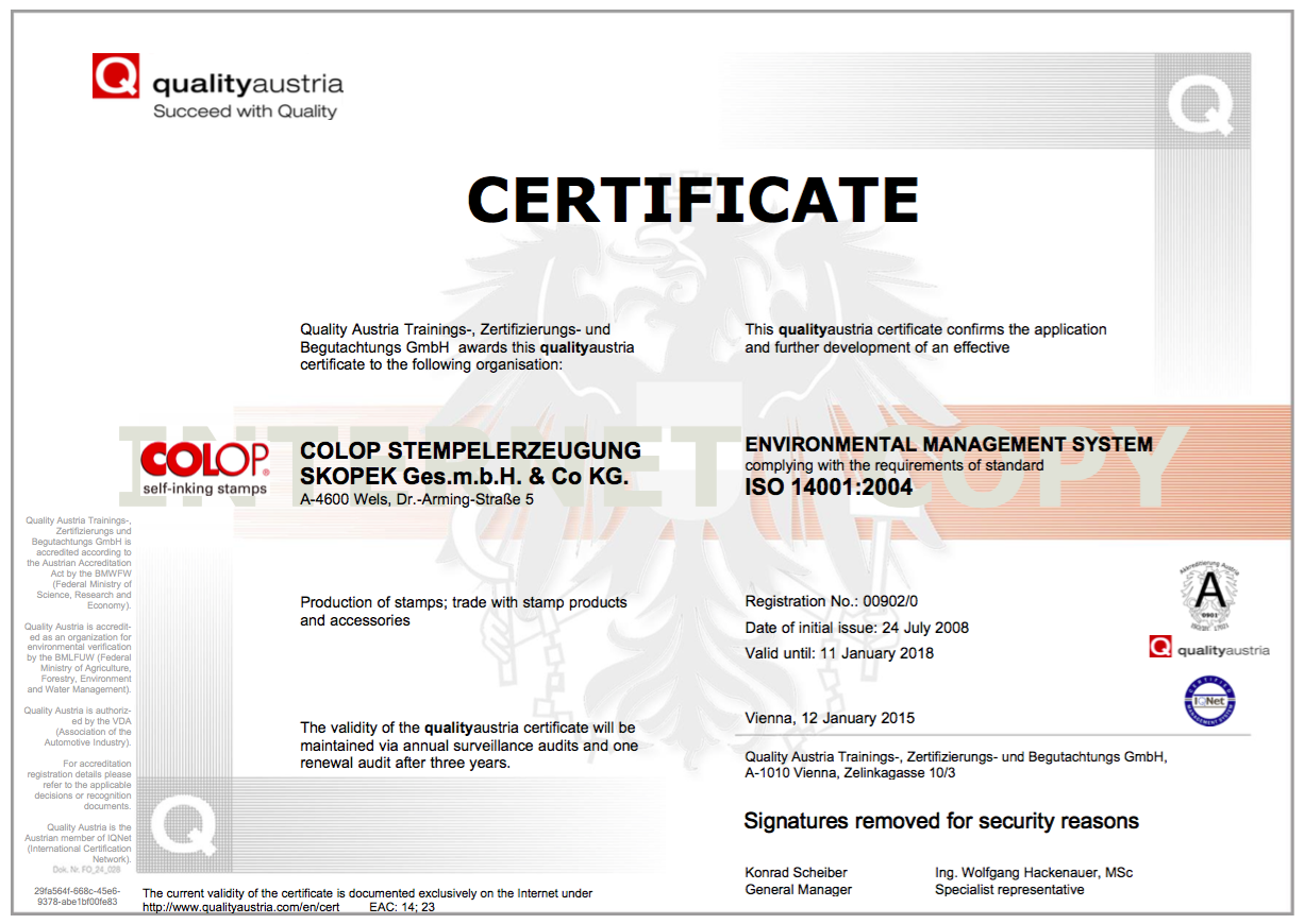 Сертификат  ISO 14001